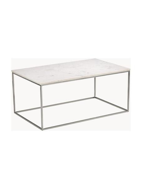 Stolik kawowy z marmuru Alys, Blat: marmur, Stelaż: metal malowany proszkowo, Biały, marmurowy, odcienie srebrnego, S 80 x G 45 cm