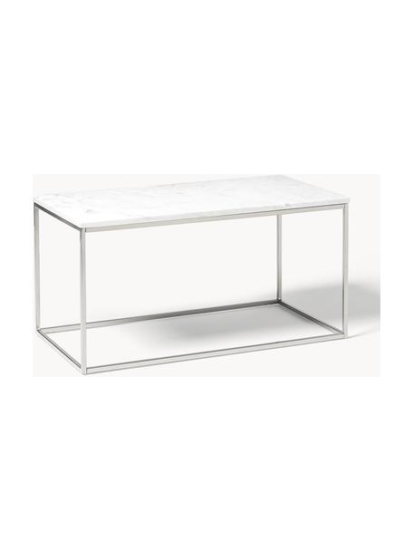 Marmor-Couchtisch Alys, Tischplatte: Marmor, Gestell: Metall, pulverbeschichtet, Weiß marmoriert, Silberfarben, B 80 x T 45 cm