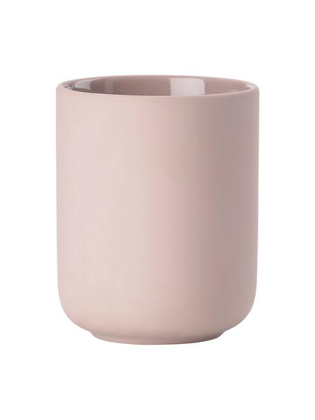 Kubek na szczoteczki z kamionki Omega, Ceramika pokryta miękką w dotyku powłoką (tworzywo sztuczne), Blady różowy, matowy, Ø 8 x W 10 cm