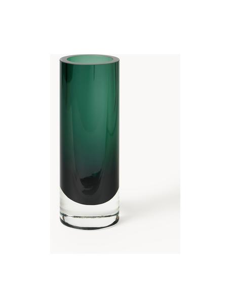 Jarrón soplado Nicola, Vidrio de cal sodada, Verde oscuro transparente, Ø 8 x Al 22 cm