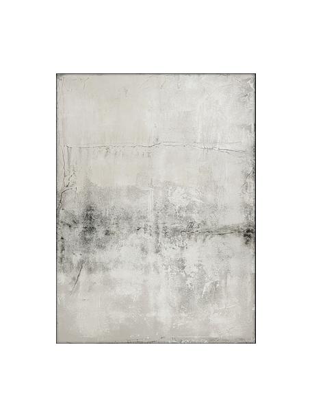 Handbeschilderde canvasdoek Simple Living met houten frame, Lijst: eikenhout, gecoat, Zwart, grijs, B 92 x H 120 cm