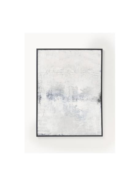 Handbeschilderde canvasdoek Simple Living met houten frame, Lijst: eikenhout, gecoat, Lichtgrijs, B 92 x H 120 cm