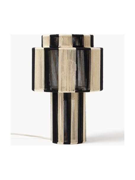 Tischlampe Lace aus Leinenfäden, Naturfaser, Schwarz, Cremeweiß, Ø 25 x H 38 cm