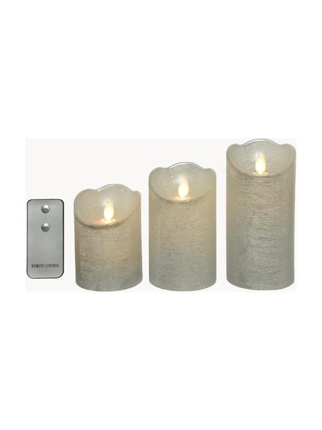 Bougie LED à piles Beno, 3 élém., Cire, Argenté, Lot de différentes tailles