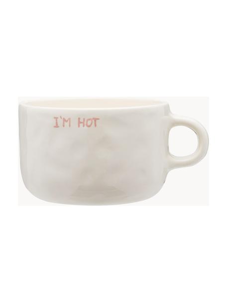 Handbemalte XL Tasse I'm Hot, Steingut, Cremeweiß, Hellrosa, Ø 10 x H 7 cm, 500 ml