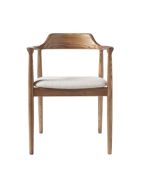 Sedia con braccioli in legno di frassino Alis, Seduta: 80 % poliestere, 20 % ray, Struttura: legno di frassino, Tessuto beige, legno di frassino, Larg. 59 x Alt. 78 cm