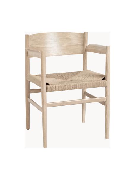 Sedia con braccioli con seduta intrecciata Nestor, fatta a mano, Seduta: rete di carta, Struttura: legno di quercia, certifi, Beige chiaro, legno di quercia chiaro, Larg. 56 x Prof. 53 cm