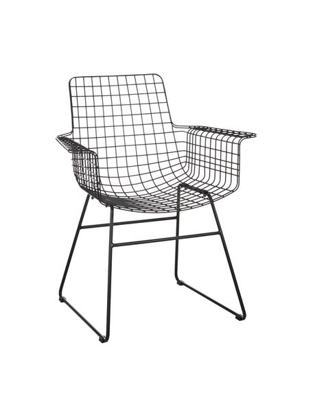 Chaise à accoudoirs en métal Wire, Métal, revêtement par poudre, Noir, larg. 72 x prof. 56 cm