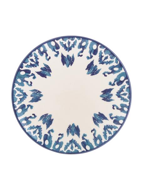 Ručně vyrobené snídaňové talíře Ikat, 6 ks, Keramika, Bílá, modrá, Ø 21 cm