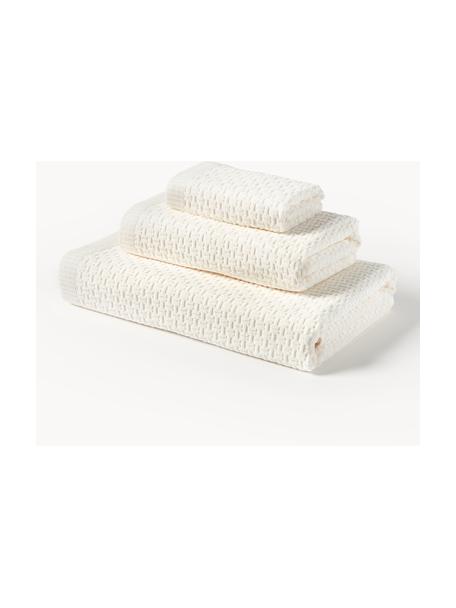 Lot de serviettes de bain Niam, 3 élém., Blanc crème, 3 éléments (1 serviette invité, 1 serviette de toilette et 1 drap de bain)