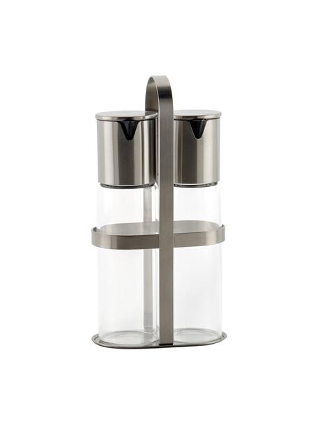 Essig- und Öl-Spender Milano aus Glas, 3er-Set, Behälter: Glas, Silberfarben, Transparent, Set mit verschiedenen Größen
