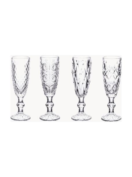 Champagnergläser Geometric mit Strukturmuster, 4er-Set, Glas, Transparent, Ø 6 x H 20 cm, 130 ml