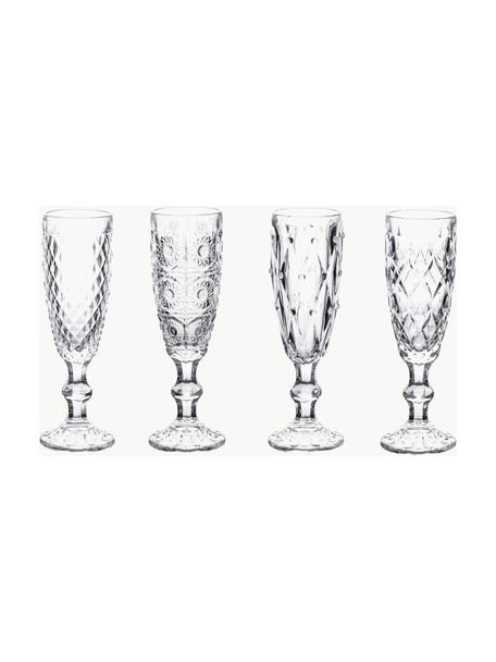 Komplet kieliszków do szampana Geometric, 4 elem., Szkło, Transparentny, Ø 6 x W 20 cm, 130 ml
