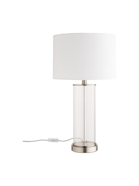 Lampada da tavolo in vetro e lino Abigail, Paralume: lino, Base della lampada: vetro, Bianco, argentato, Ø 32 x Alt. 61 cm