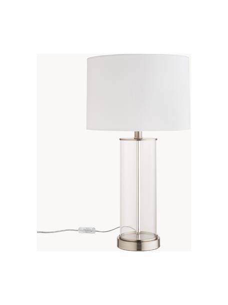 Lampa stołowa ze szkła i lnu Abigail, Biały, odcienie srebrnego, Ø 32 x W 61 cm
