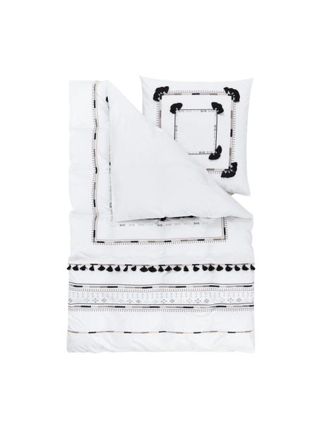 Haftowana pościel z bawełny z chwostami Inda, Biały, 135 x 200 cm + 1 poduszka 80 x 80 cm
