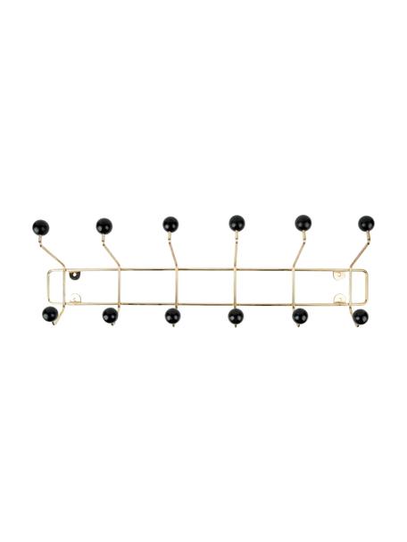 Wandkapstok Saturnus van metaal met 6 haken, Frame: gelakt metaal, Goudkleurig, zwart, B 54 x H 15 cm