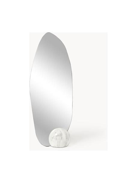 Espejo de pie con base en aspecto mármol Bonita, Reverso: tablero de fibras de dens, Plateado, aspecto mármol blanco, An 60 x Al 160 cm