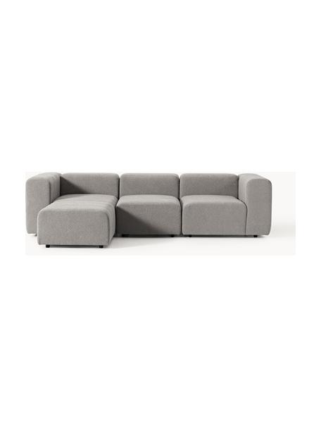 Modulares Bouclé-Sofa Lena (4-Sitzer) mit Hocker (links/rechts), Bezug: Bouclé (93 % Polyester, 6, Gestell: Buchenholz, Spanplatte, H, Bouclé Grau, B 287 x T 181 cm