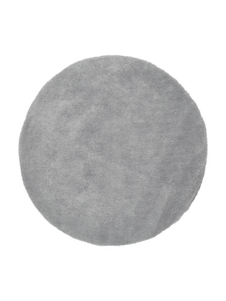 Pluizig rond hoogpolig vloerkleed Leighton in grijs, Bovenzijde: microvezels (100% polyest, Onderzijde: 70% polyester, 30% katoen, Grijs, Ø 120 cm (maat S)