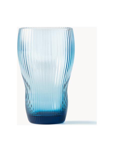 Vasos highball soplados artesanalmente con relieves Pum, 2 uds, Vidrio soplado artesanalmente, Azul claro, Ø 7 x Al 12 cm, 300 ml