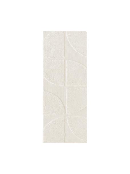 Pluizige hoogpolige loper Jade met verhoogd hoog-laag patroon, Onderzijde: 55% polyester, 45% katoen, Crèmewit, B 80 x L 200 cm