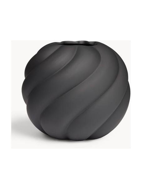 Handbeschilderde keramische vaas Twist Ball, H 20 cm, Keramiek, Zwart, Ø 22 x H 20 cm