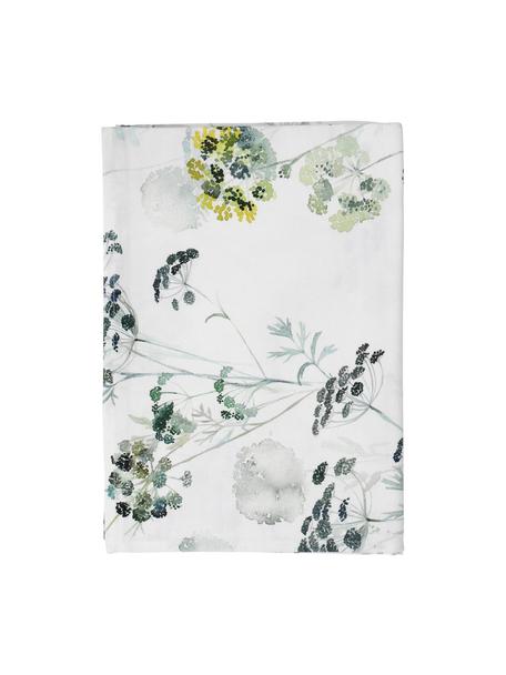 Nappe en coton Herbier, Coton, Blanc, tons verts, Pour 4 à 6 pers. (larg. 160 x long. 160 cm)