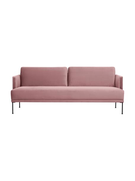 Samt-Sofa Fluente (3-Sitzer) in Rosa mit Metall-Füssen, Bezug: Samt (Hochwertiger Polyes, Gestell: Massives Kiefernholz, Samt Rosa, B 196 x T 85 cm