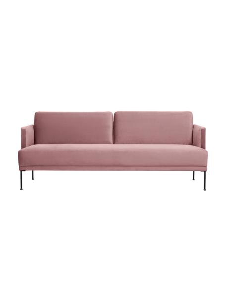 Sofa z aksamitu z metalowymi nogami Fluente (3-osobowa), Tapicerka: aksamit (wysokiej jakości, Stelaż: lite drewno sosnowe z cer, Nogi: metal malowany proszkowo, Bladoróżowy aksamit, S 196 x G 85 cm