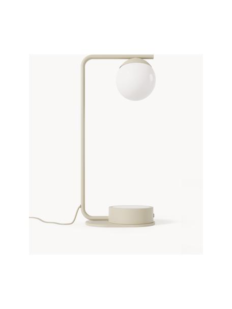 Lampada da tavolo con funzione di ricarica wireless Gael, Paralume: vetro opale, Struttura: metallo verniciato a polv, Beige chiaro, bianco, Larg. 11 x Alt. 38 cm