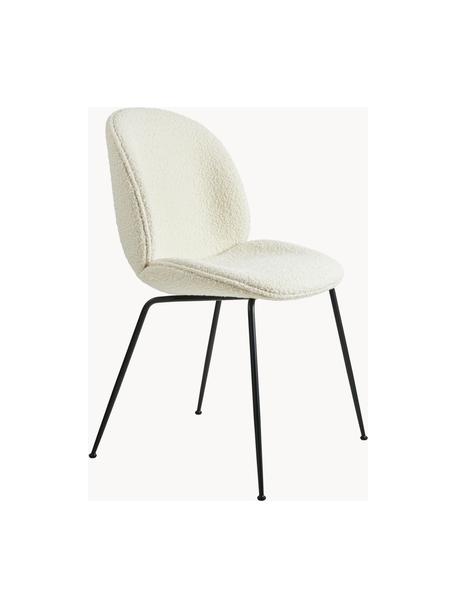 Krzesło tapicerowane Bouclé Beetle, Tapicerka: Bouclé (100% poliester), Nogi: stal powlekana, Bouclé biały, czarny matowy, S 56 x G 58 cm