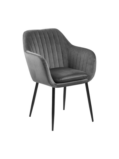 Sametová židle s područkami a kovovými nohami Emilia, Tmavě šedá, černá, Š 57 cm, H 59 cm