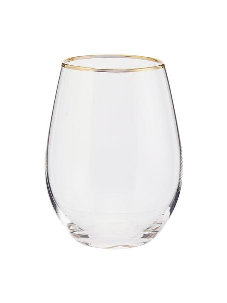 Waterglazen Chloe, 4 stuks, Glas, Transparant, goudkleurig, Ø 9 x H 12 cm