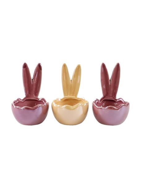 Sierschaalset Rabbit Ears Glossy van porselein, 3 st., Porselein, Roze, geel, Ø 6 x H 10 cm