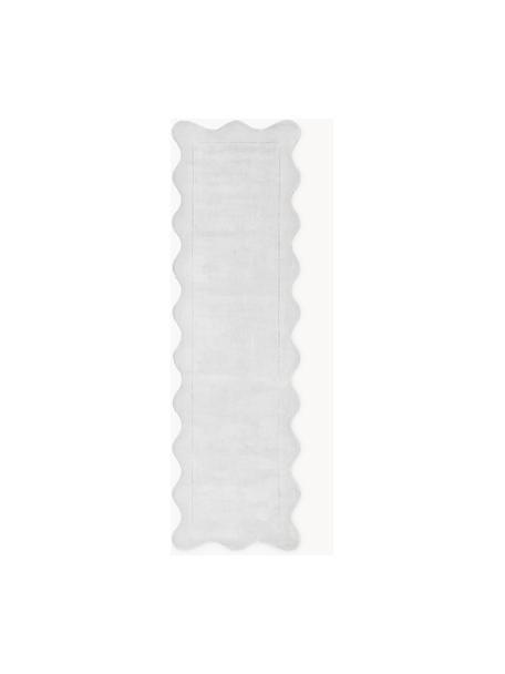 Ručně tkaný viskózový běhoun s vlnitým okrajem Wavy, Světle šedá, Š 75 cm, D 250 cm