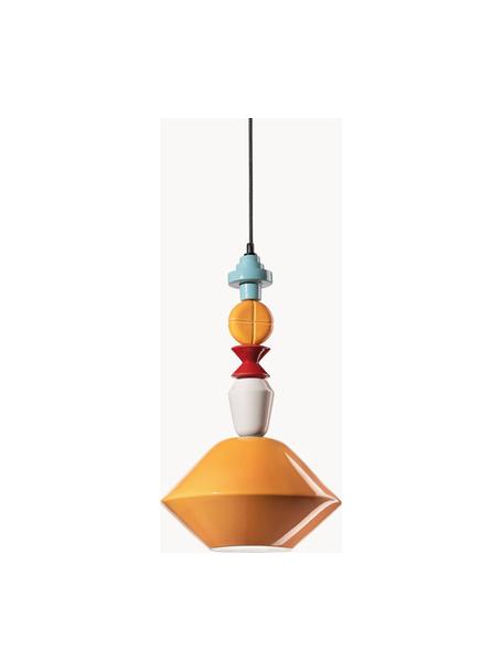 Handgefertigte Design-Pendelleuchte Lariat, Lampenschirm: Glas, Dekor: Keramik, Baldachin: Aluminium, pulverbeschich, Orange, Bunt, Ø 31 x H 56 cm