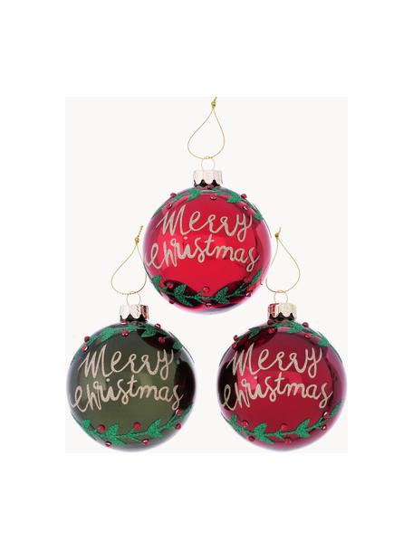Set de bolas de Navidad artesanales Merry, 12 uds., Rojo, verde oscuro, Ø 8 cm