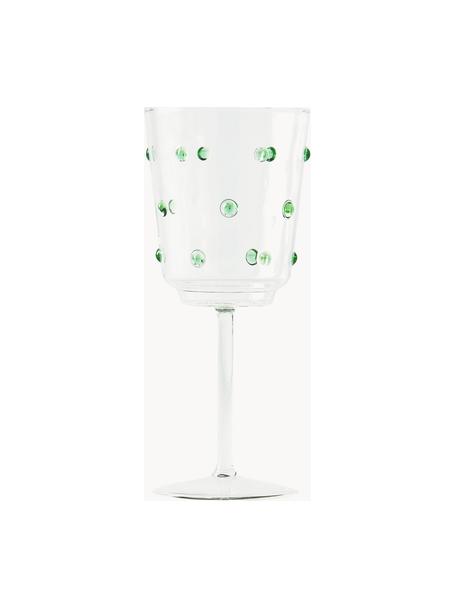 Ručně foukané sklenice na víno z borosilikátového skla Nob, 2 ks, Borosilikátové sklo, ručně foukané, Transparentní, zelená, Ø 9 cm, V 20 cm, 350 ml