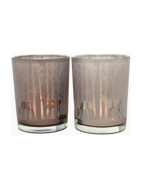 Set de portavelas Colorado, 2 uds., Vidrio pintado, Beige oscuro, gris pardo, Ø 10 x Al 12 cm