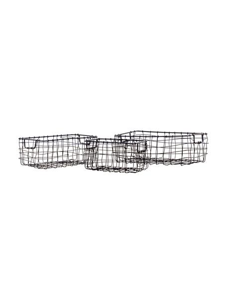 Mini paniers de rangement faits main, 3 élém., Métal, enduit, Noir, larg. 24 x haut. 9 cm