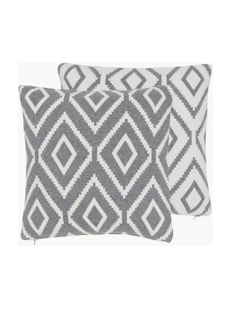 Federa arredo fatta a maglia reversibile Chuck, 100% cotone, Grigio, bianco crema, Larg. 40 x Lung. 40 cm