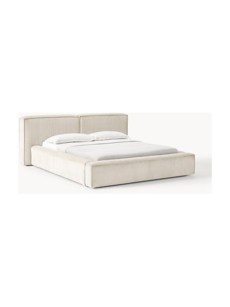 Cama tapizada en pana Lennon, con espacio de almacenamiento, Tapizado: pana (98% poliéster, 2% p, Estructura: madera de pino maciza, ma, Patas: madera, plástico Este pro, Pana beige claro, An 228 x L 243 cm (colchón 160 x 200 cm)