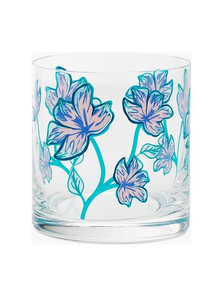 Bicchieri acqua in cristallo Botanical Sea 6 pz, Cristallo, Trasparente, tonalità blu, rosa antico, Ø 9 x Alt. 10 cm, 410 ml