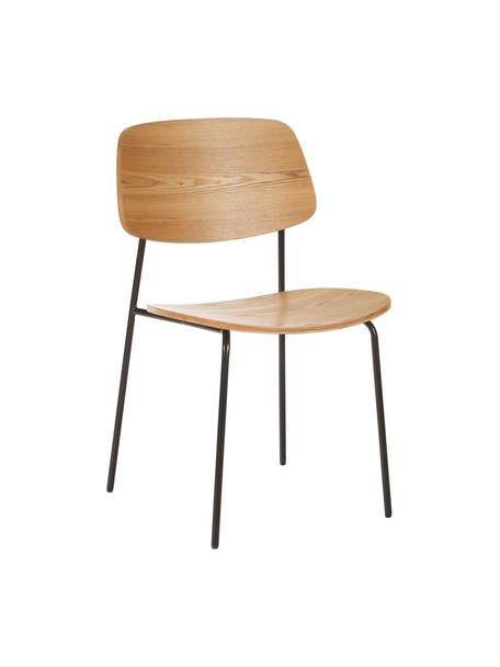 Houten stoelen Nadja, 2 stuks, Zitvlak: multiplex met essenhoutfi, Poten: gepoedercoat metaal, Essenhoutfineer, B 50 x H 53 cm