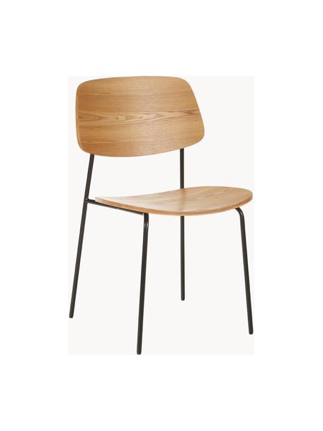 Houten stoelen Nadja, 2 stuks, Zitvlak: multiplex met essenhoutfi, Poten: gepoedercoat metaal, Licht hout, B 50 x H 53 cm