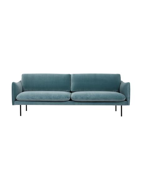 Canapé 3 places en velours et pieds en métal Moby, Velours turquoise, larg. 220 x prof. 95 cm
