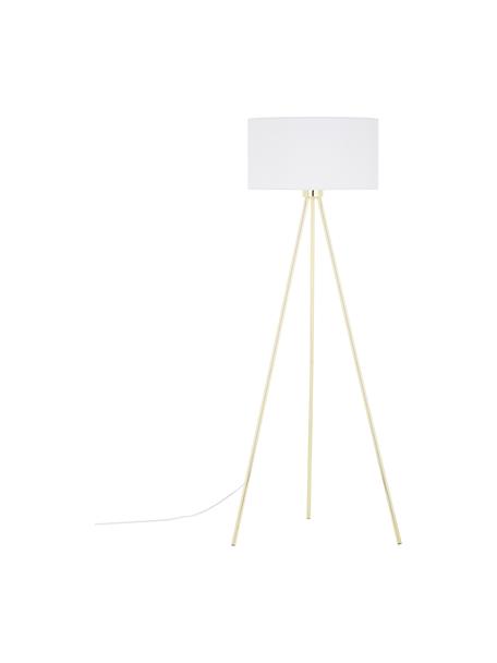Tripod Stehlampe Cella mit Stoffschirm, Lampenschirm: Baumwollgeschmisch, Weiss, Goldfarben, Ø 48 x H 158 cm