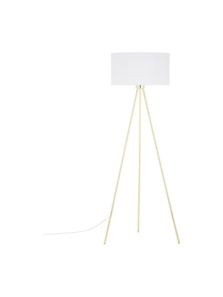 Lampa podłogowa trójnóg z kloszem z tkaniny Cella, Podstawa lampy: odcienie złotego, błyszczący Klosz: biały, Ø 45 x W 147 cm