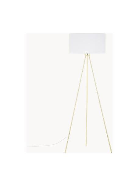 Stojací lampa trojnožka s látkovým stínidlem Cella, Bílá, zlatá, V 147 cm